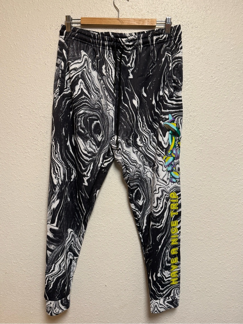 Black Marble Print Kids Joggers with Colorful Side Graphic